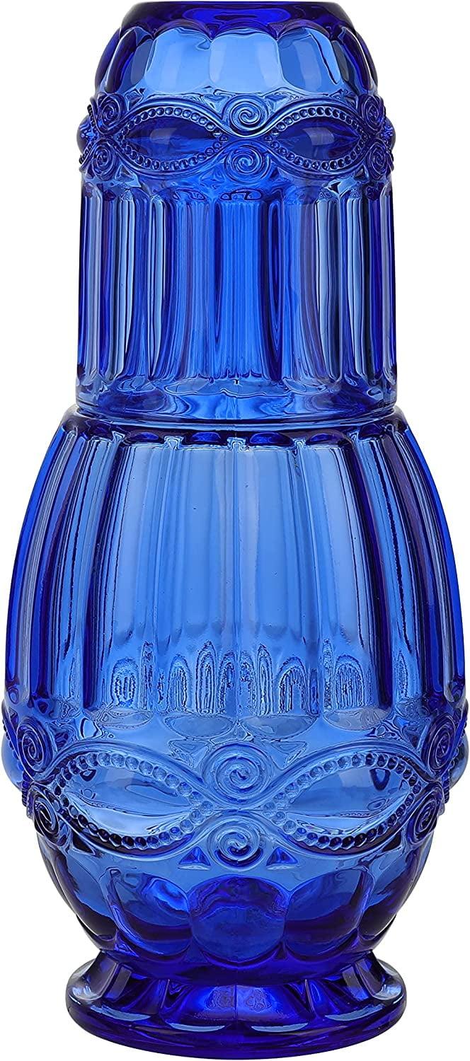 Blue Glass Bedside Water Carafe with Tumbler Lid