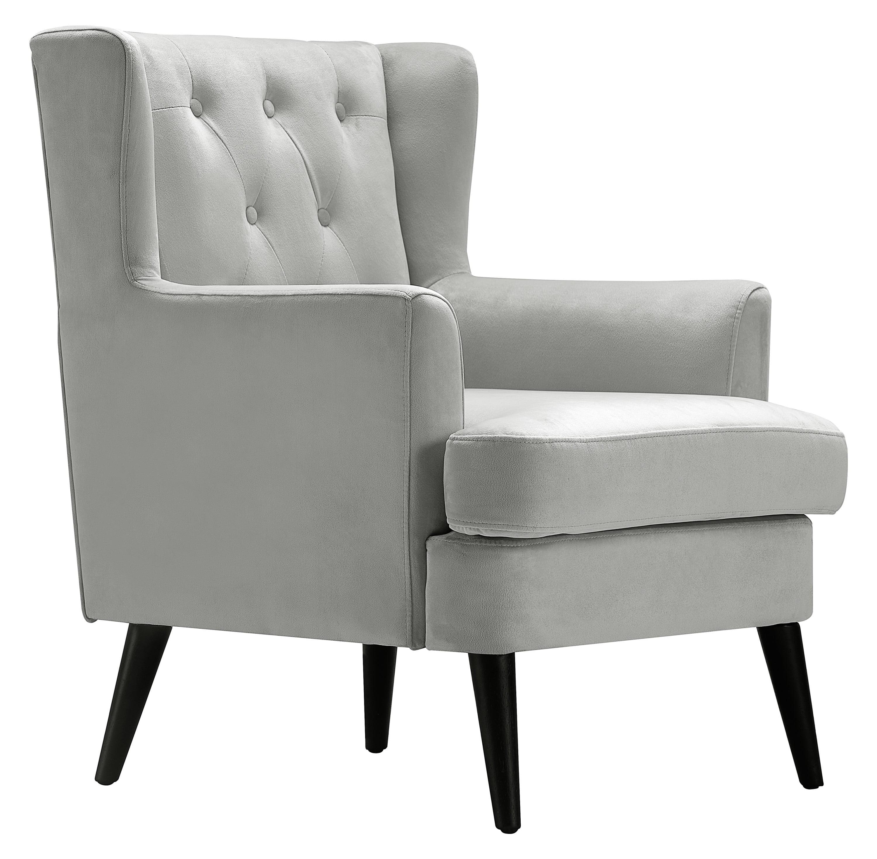 Pearl Grey Velvet Tufted Wingback Accent Chair 29.9"