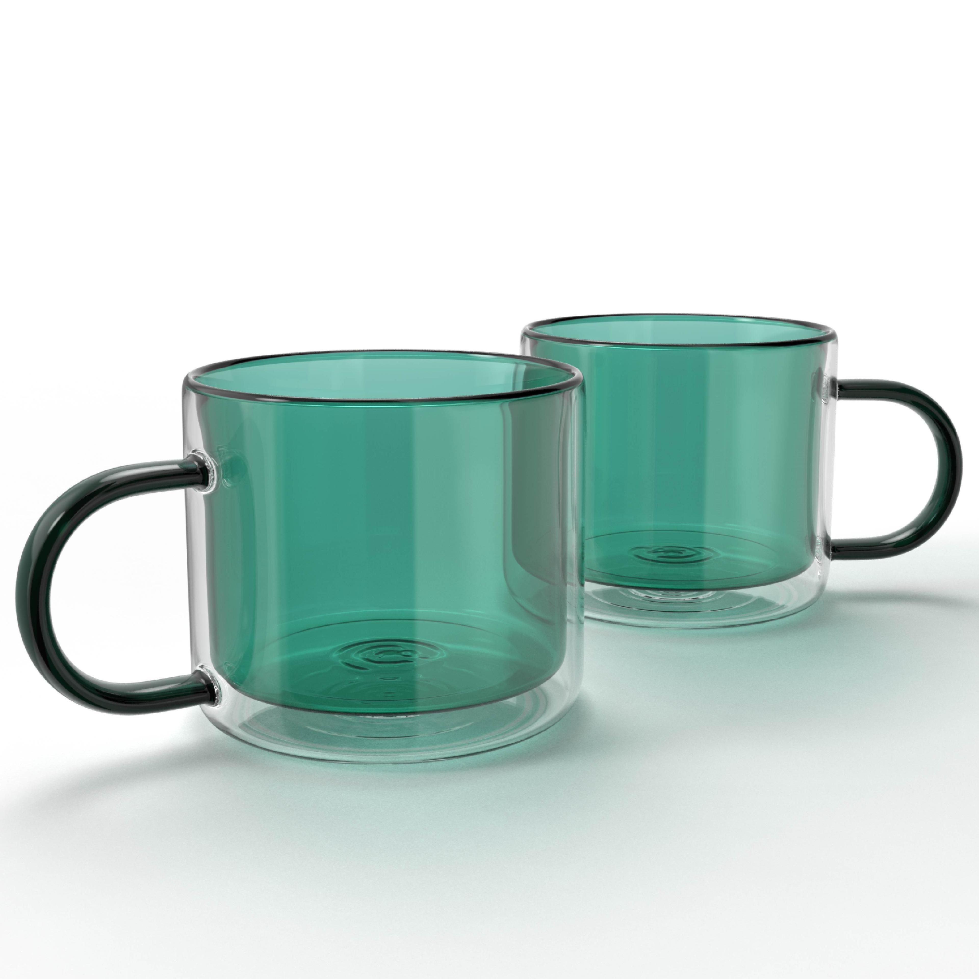 Elle Decor Double Wall Glass Mugs - Set of 2, Perfect for Coffee, Tea, and Milk, Insulated Espresso Cups with Handles, 10-Ounce Capacity