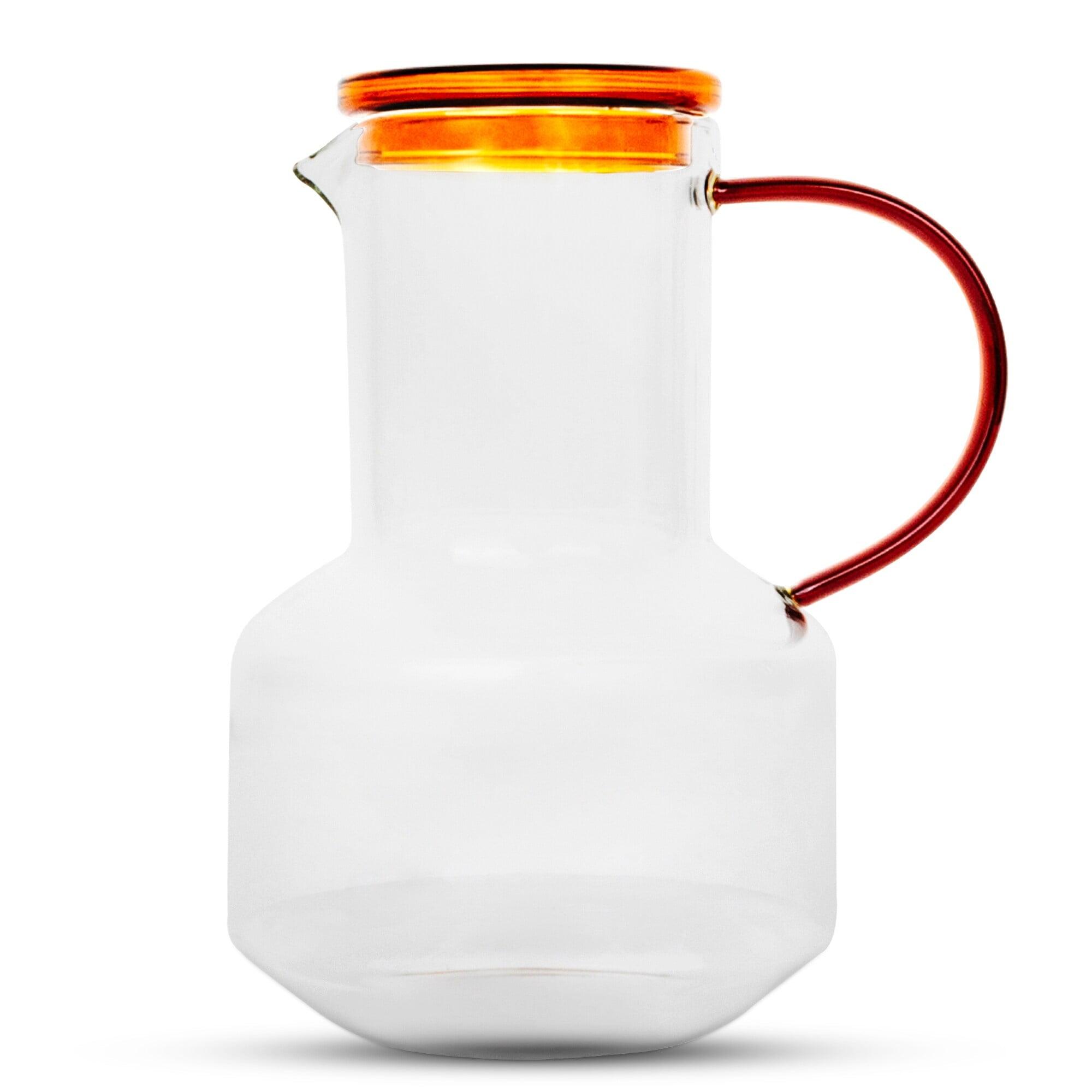 Elle Decor Glass Pitcher with Amber Lid, 48-Ounce Durable Borosilicate Glass Water Pitcher with Lid and Spout