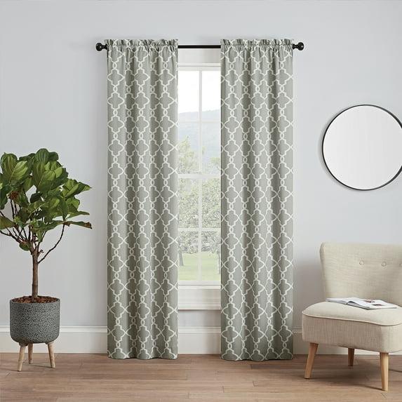 Ellery Homestyles Pairs to Go Vickery Printed Trellis Rod Pocket Window Curtain Panel Pair, 2 Pack Grey 56x84 84 Inches