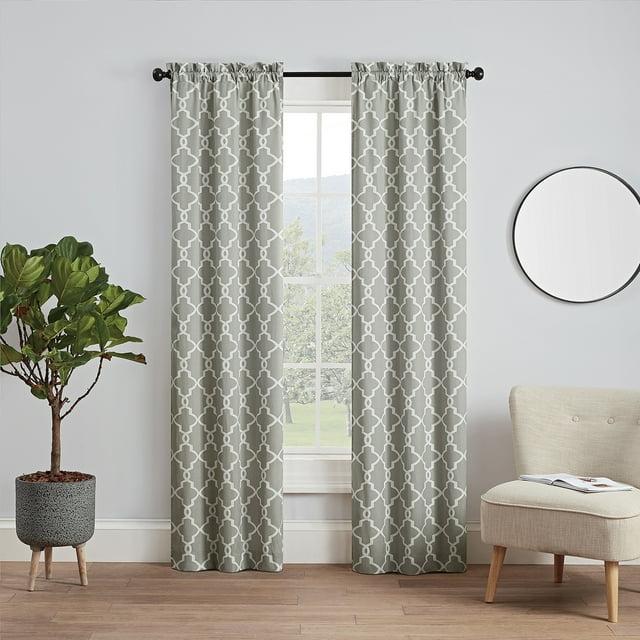 Ellery Homestyles Pairs to Go Vickery Printed Trellis Rod Pocket Window Curtain Panel Pair, 2 Pack Grey 56x84 84 Inches