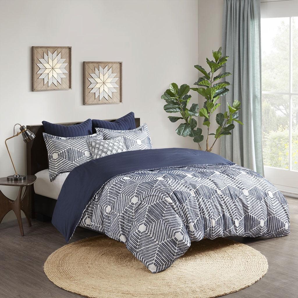 Navy Full Cotton Jacquard Reversible Bedspread Set