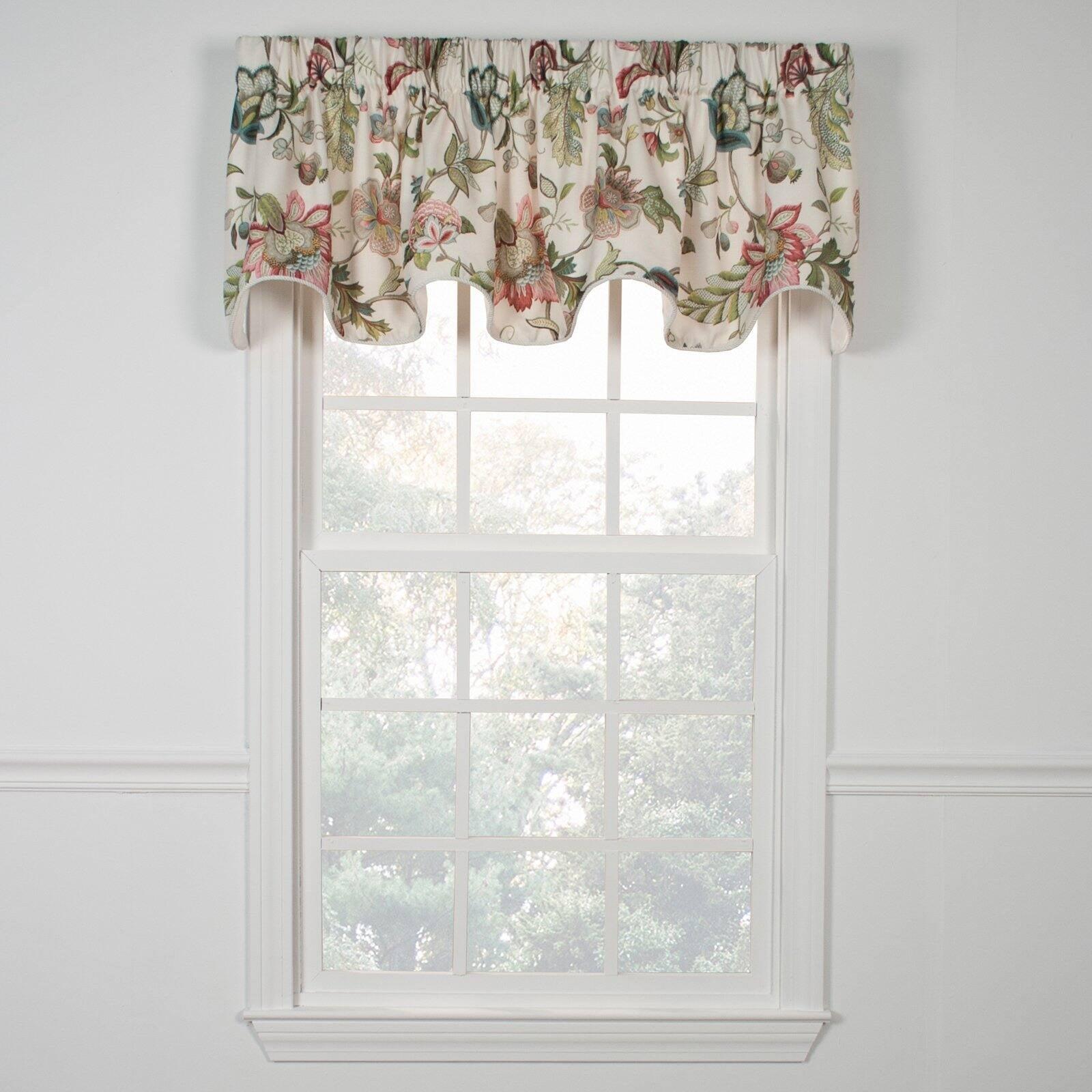 Brissac Red Floral Polyester Scallop Window Valance