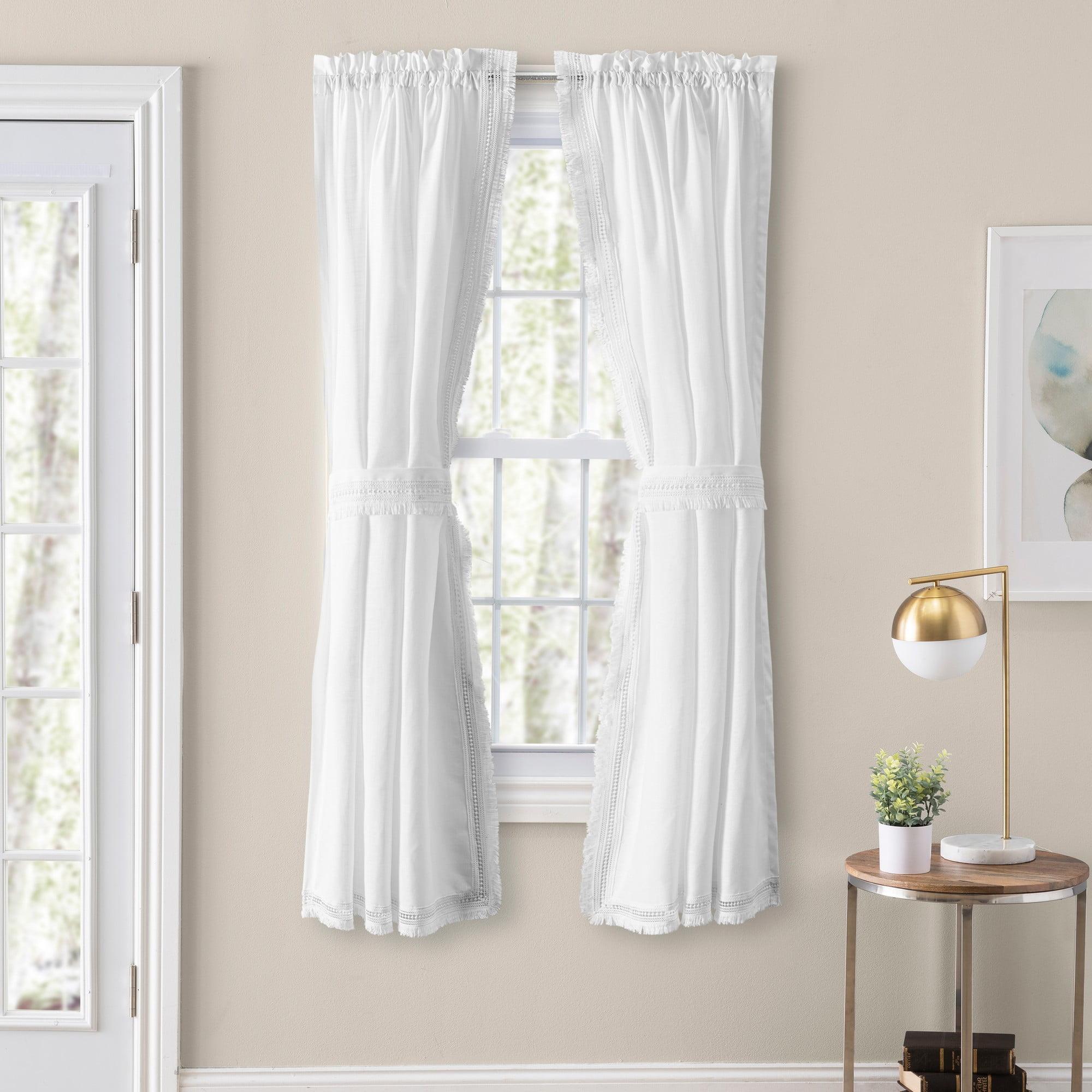 White Sheer Linen Look Rod Pocket Curtains 80x45