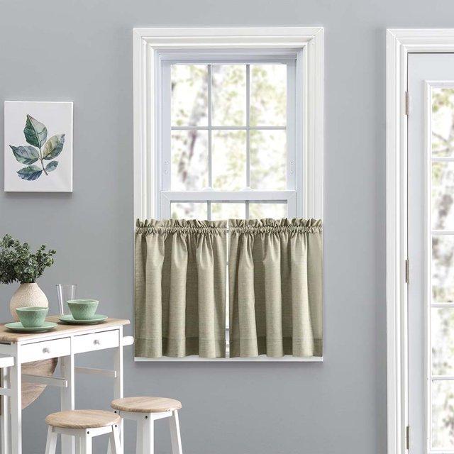 Ellis Curtain Lisa Solid Poly Cotton Duck Fabric Tailored Tiers 56"x24" for Living Rooms and Dining Rooms Mist