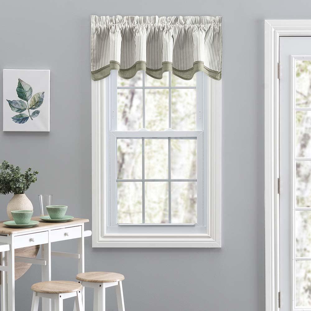 Ellis Curtain Plaza Classic Ticking Stripe Printed 3" Rod Pocket Double Layer Bradford Valance 58" x 15" Sage