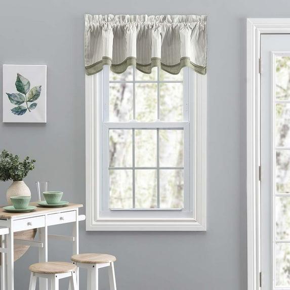 Ellis Curtain Plaza Classic Ticking Stripe Printed 3" Rod Pocket Double Layer Bradford Valance 58" x 15" Sage