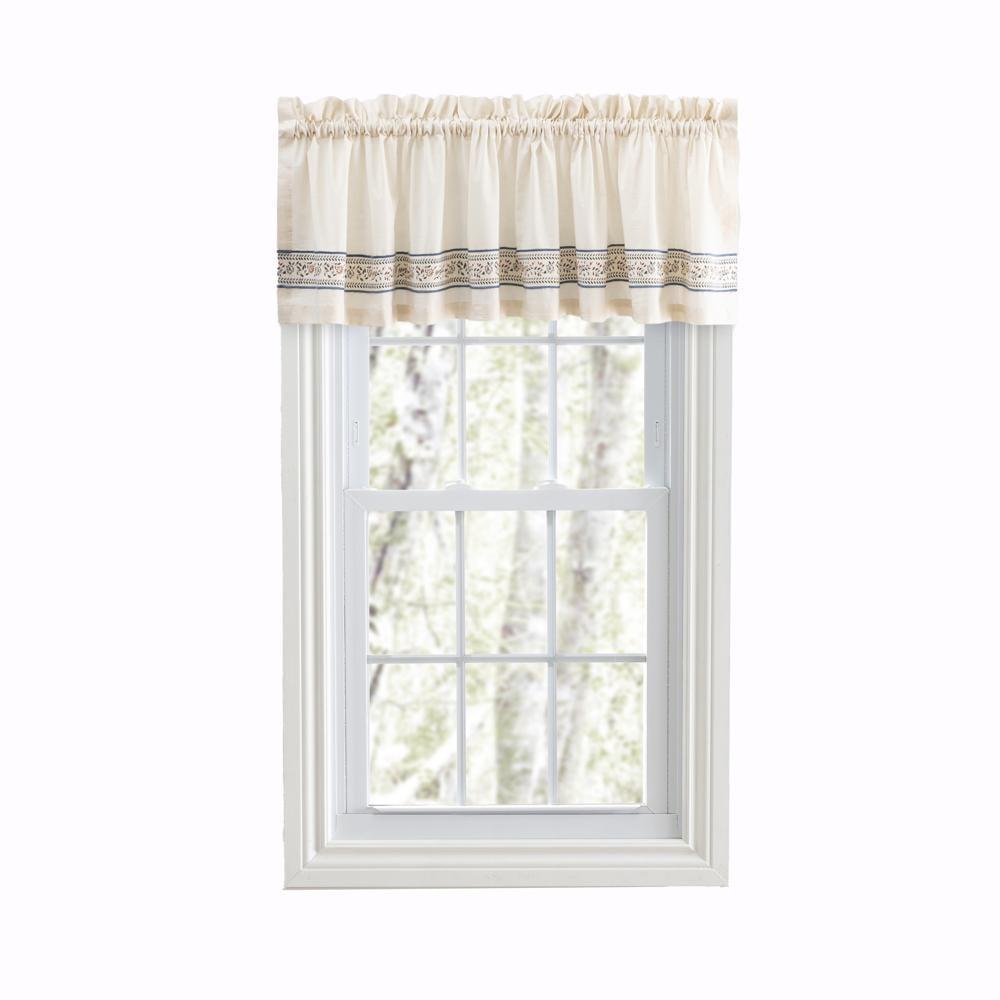 Natural Cotton Textured Rod Pocket Valance with Embroidery