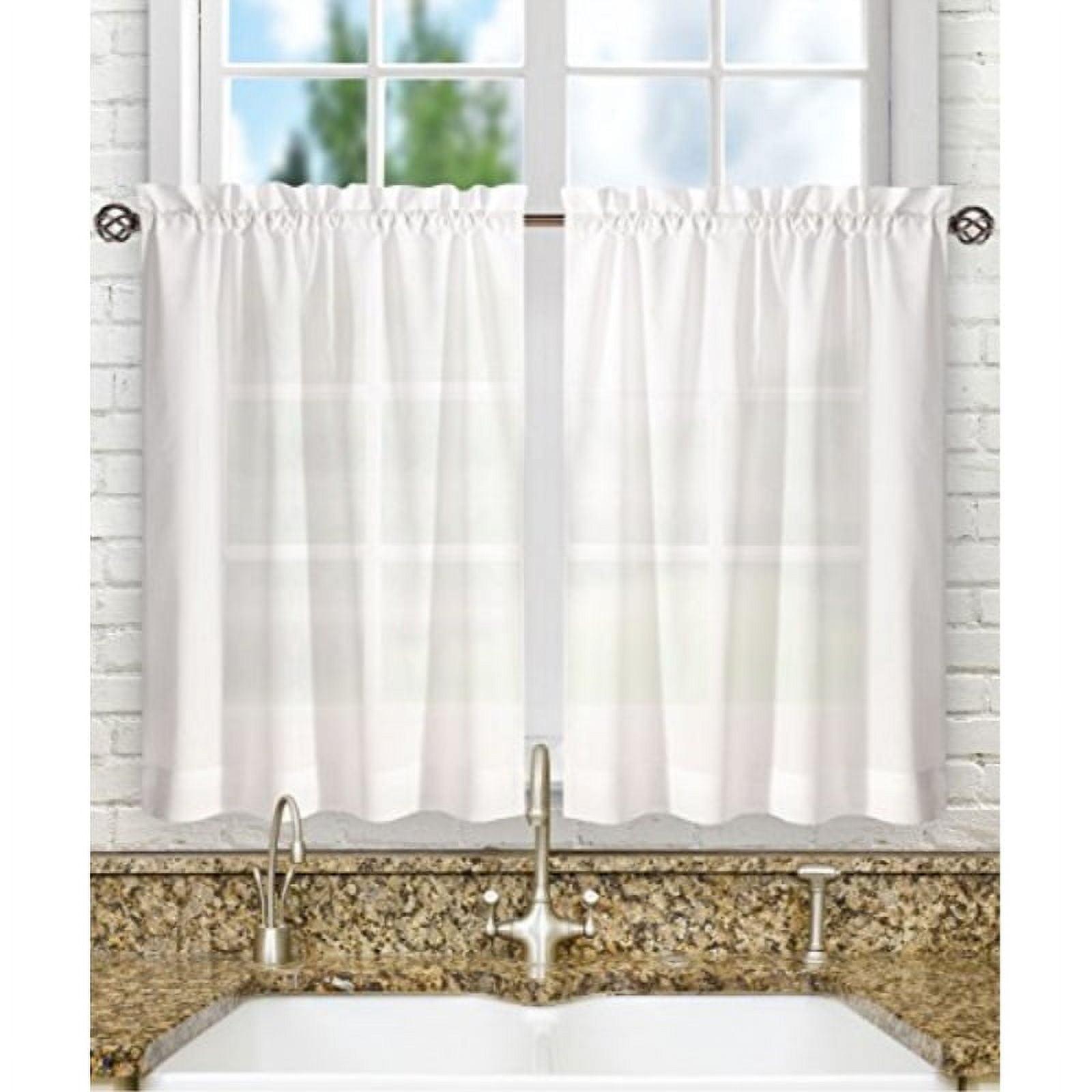 Ellis Stacey 1.5" Rod Pocket High Quality Fabric Solid Color Window Tailored Tier Pair, White