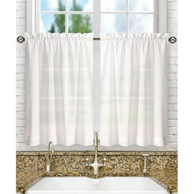 Ellis Stacey 1.5" Rod Pocket High Quality Fabric Solid Color Window Tailored Tier Pair 56"x24" White
