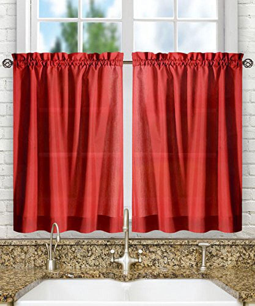 Ellis Stacey 1.5" Rod Pocket High Quality Fabric Solid Color Window Tailored Tier Pair 56"x24" Red