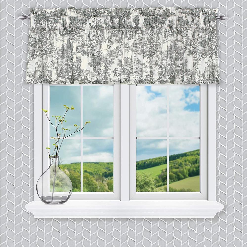 Ellis Curtain Victoria Park Toile Water Proof Room Darkening Blackout Tailored Window Valance - 70 x 12, Gray