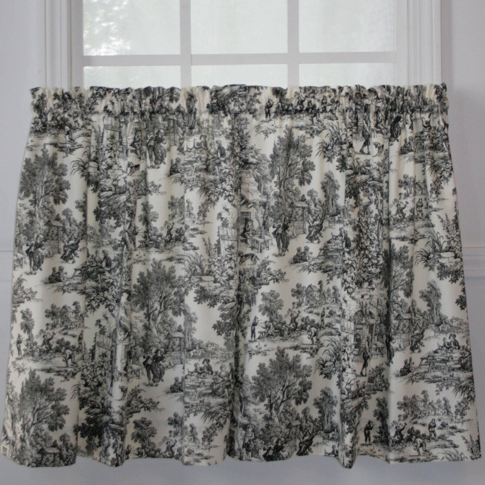 Ellis Curtain Victoria Park Toile Room Darkening Window Rod Pocket Pair Set With 2 Tiers - 2-Piece - 68x24"