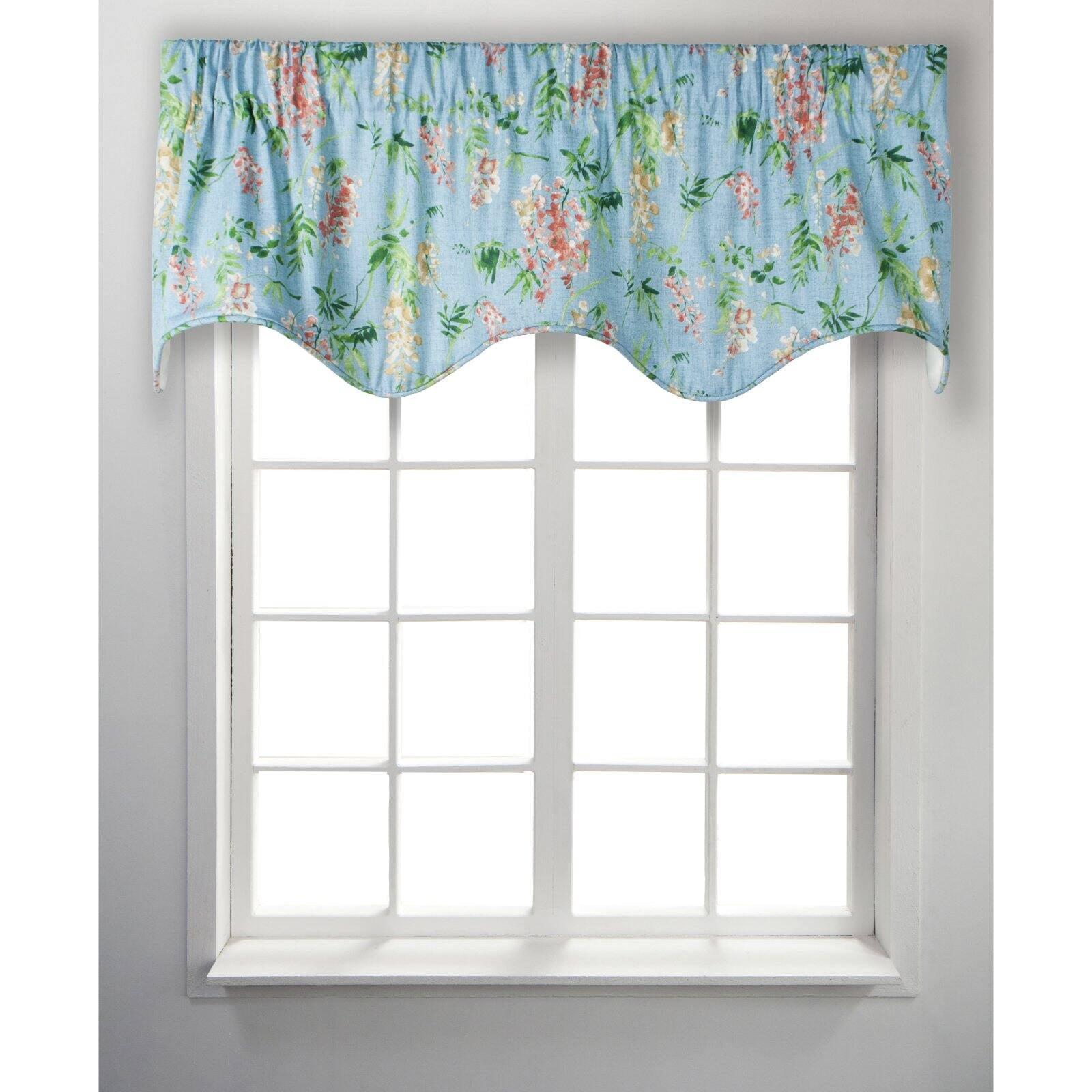 Turquoise Floral Cotton Scalloped Window Valance