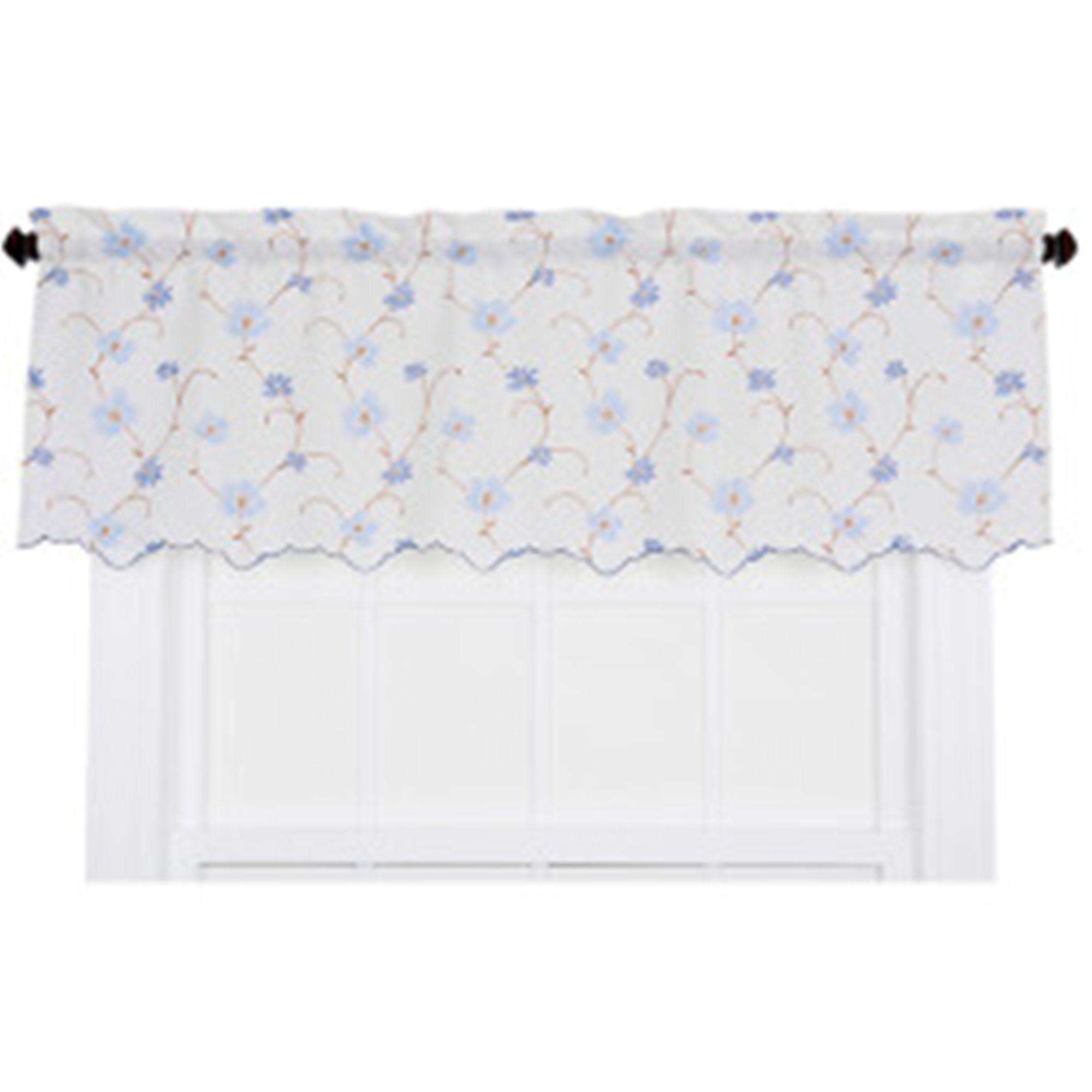 Zoe Blue Floral Crushed Taffeta Rod Pocket Valance