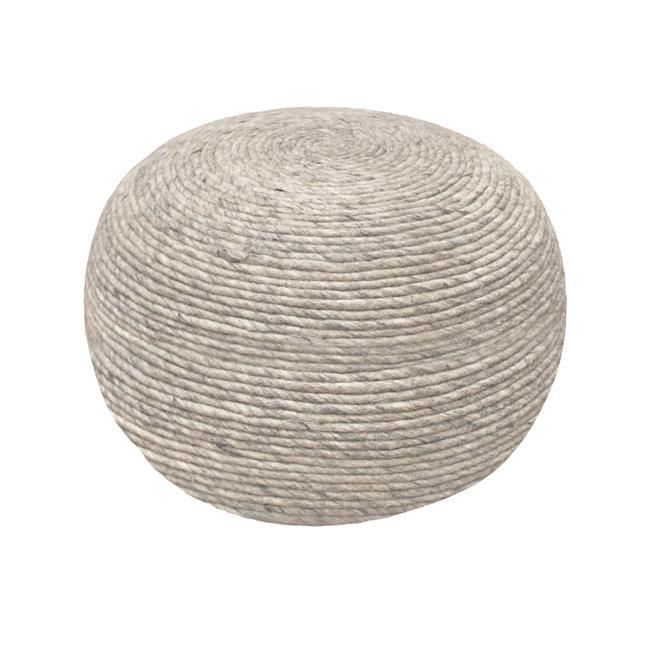 Ivory Round Wool Pouf with Polyester Fill