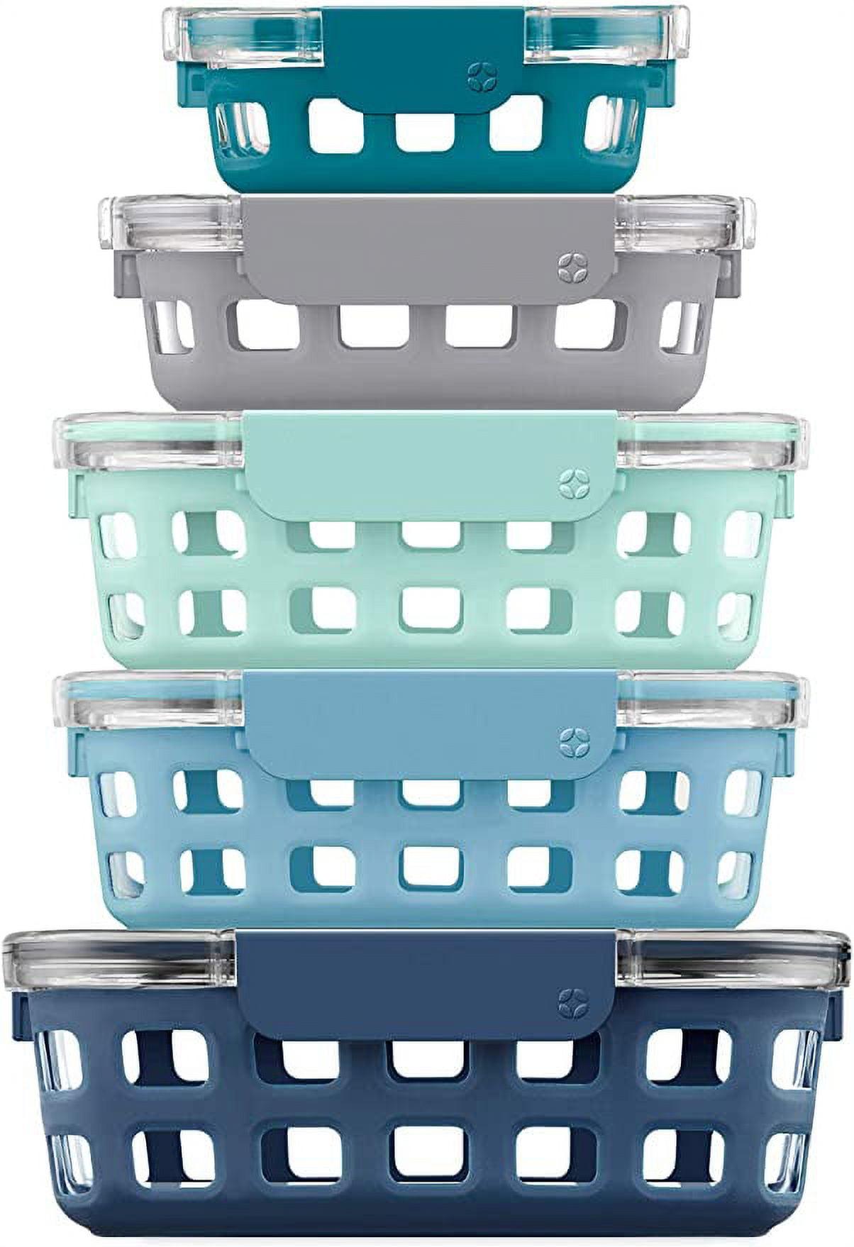 Ello Duraglass BLUE Glass Food Container - Silicone Protection, 10PC Set