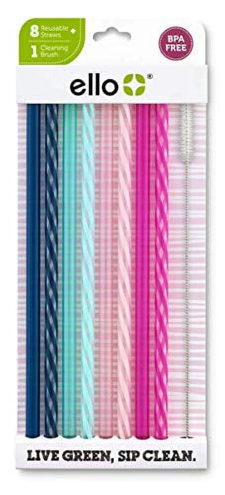 Ello Multi-Color BPA-Free Plastic Reusable Straw Set with Cleaning Brush