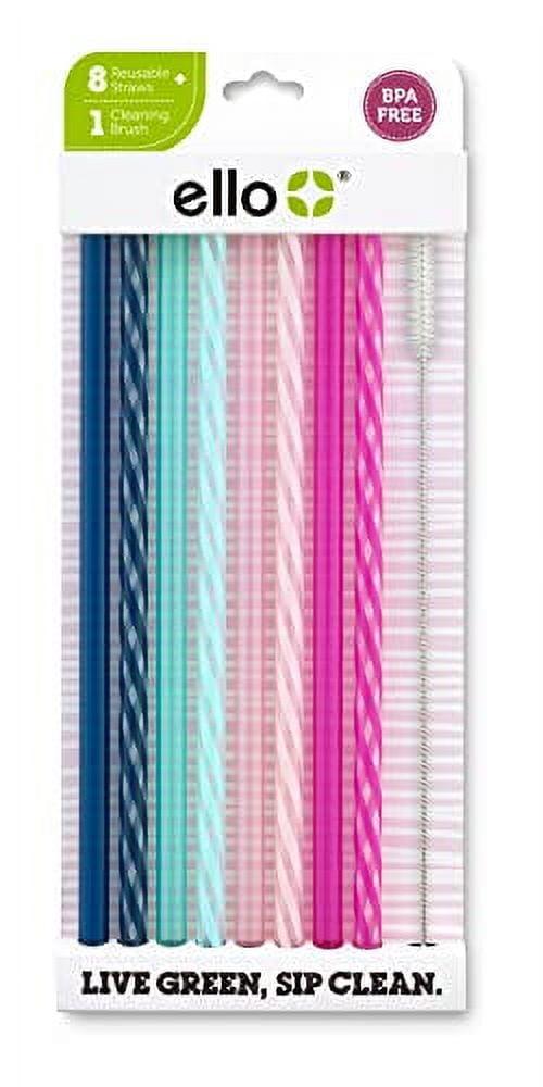 Ello Multi-Color BPA-Free Plastic Reusable Straw Set with Cleaning Brush