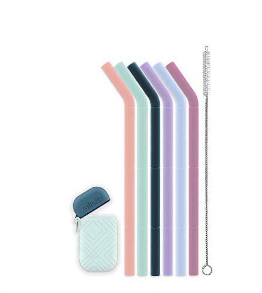 Ello Compact Foldable Silicone Straws with Carry Case, 6 Piece Set