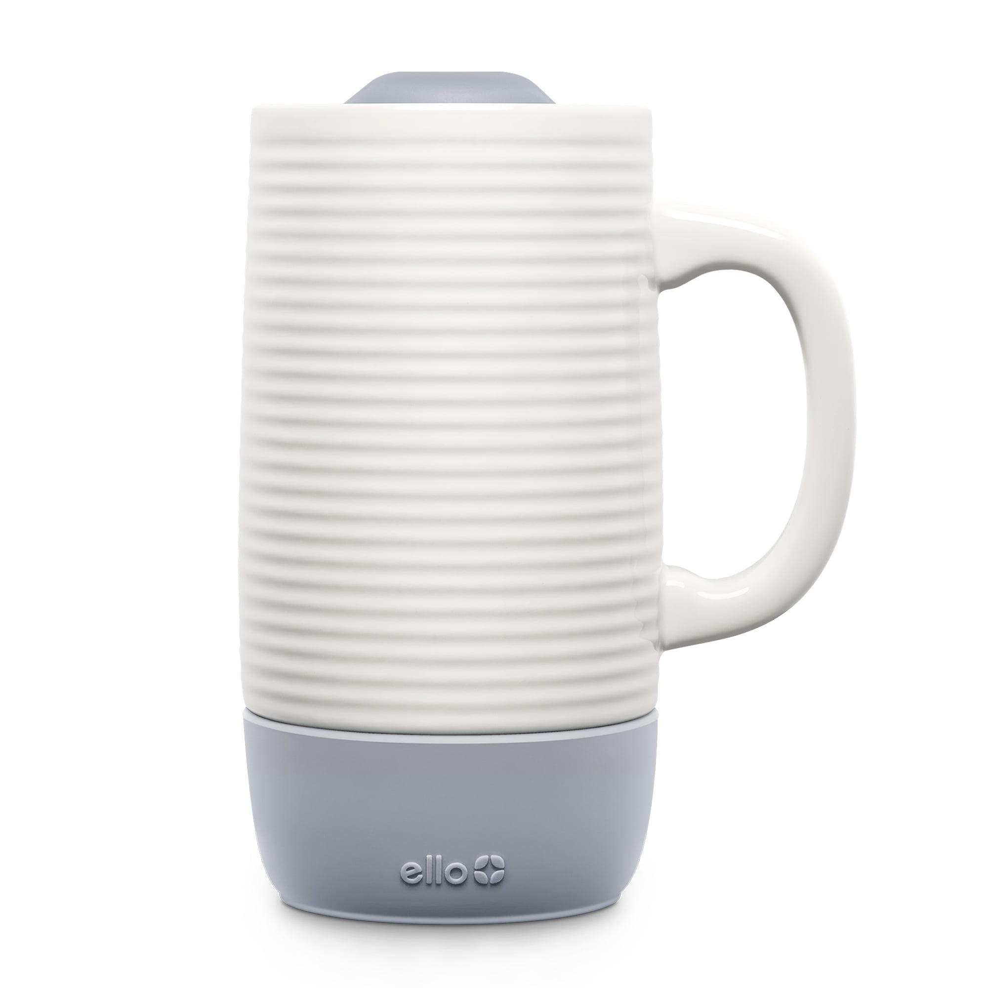 Ello Jane 18oz Ceramic Travel Mug with Handle, Splash-Resistant Slider Lid and Built-in Coaster, Perfect for Coffee and Tea, BPA Free, Dishwasher Safe, Holiday Gift Her Him, Gray