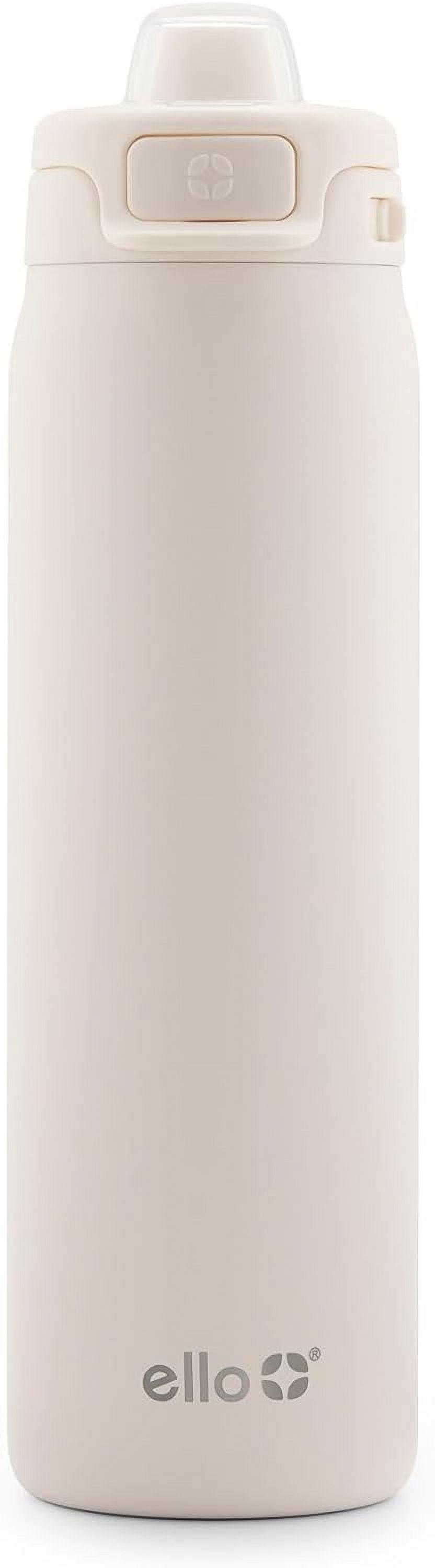 Ello Pop & Fill Stainless Steel Water Bottle with Quick Fill Technology, Double Walled Vacuum Insulated Metal, Leak Proof Locking Lid, Sip & Chug, BPA Free, Holiday Gift, 22oz, Cream