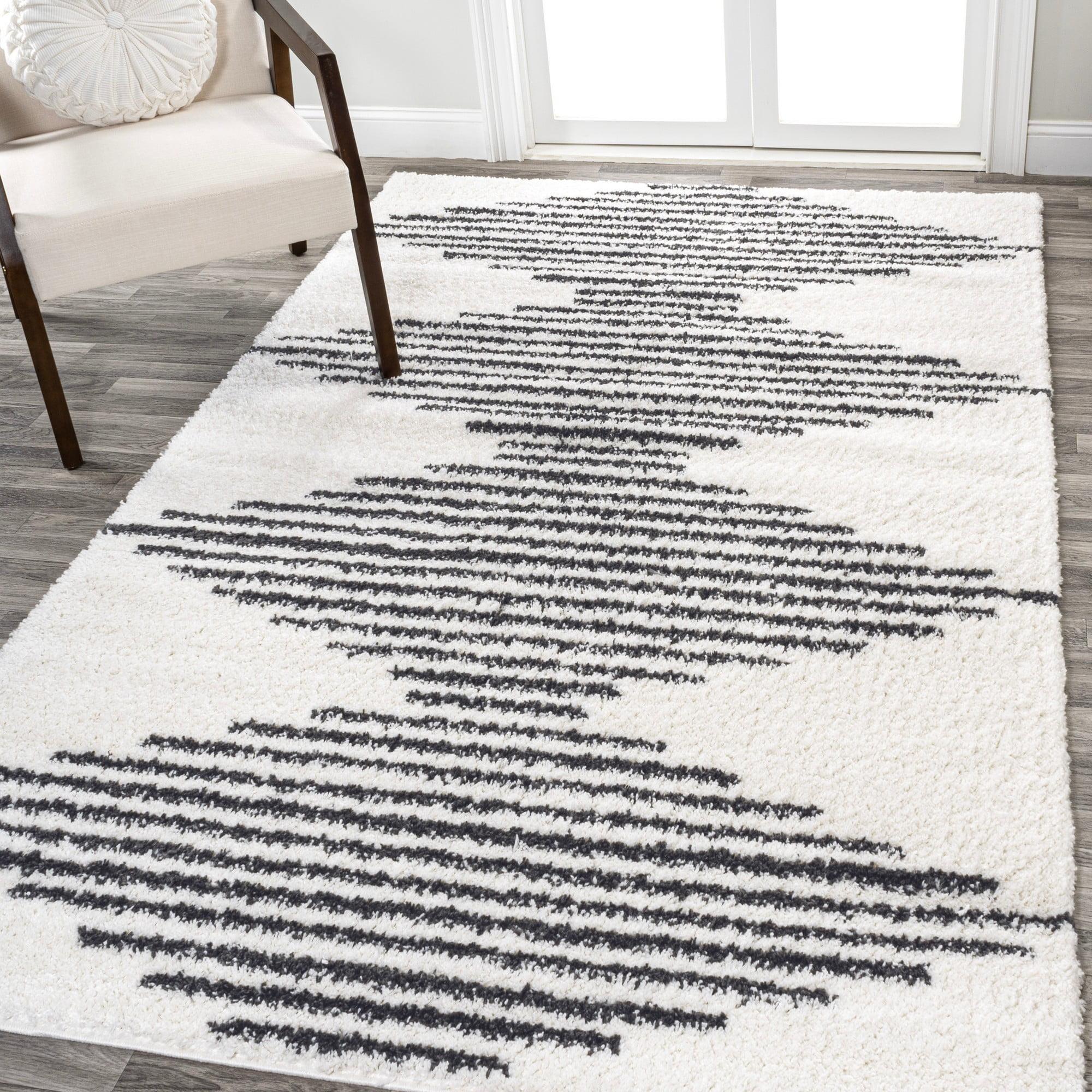 Elm Diamond Stripe Geometric Shag Indoor Area Rug - JONATHAN Y