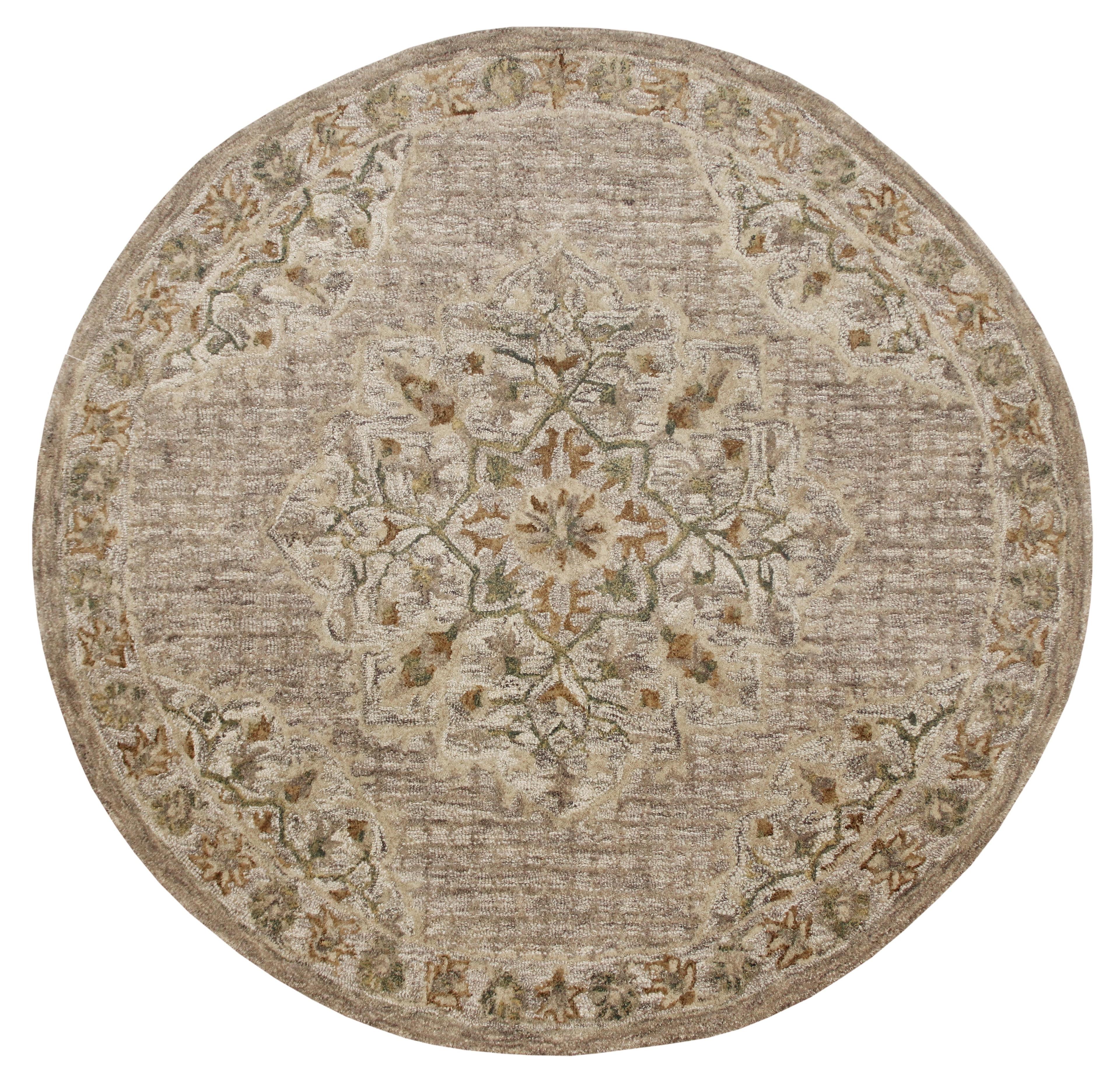 Handmade Traditional Medallion Tufted Wool Round Rug - 4'