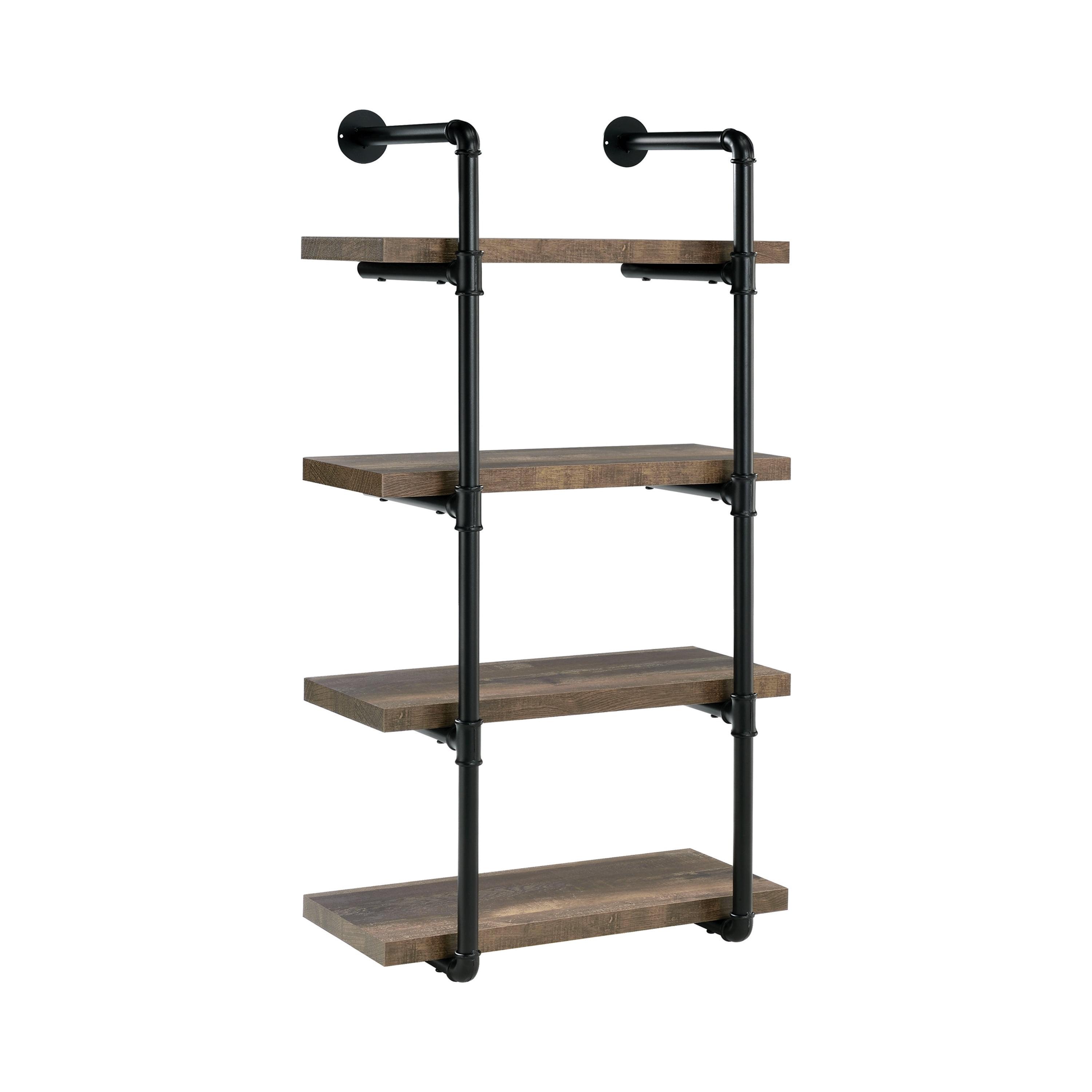 Industrial Black and Rustic Oak 24" Wall Shelf with Four Shelves