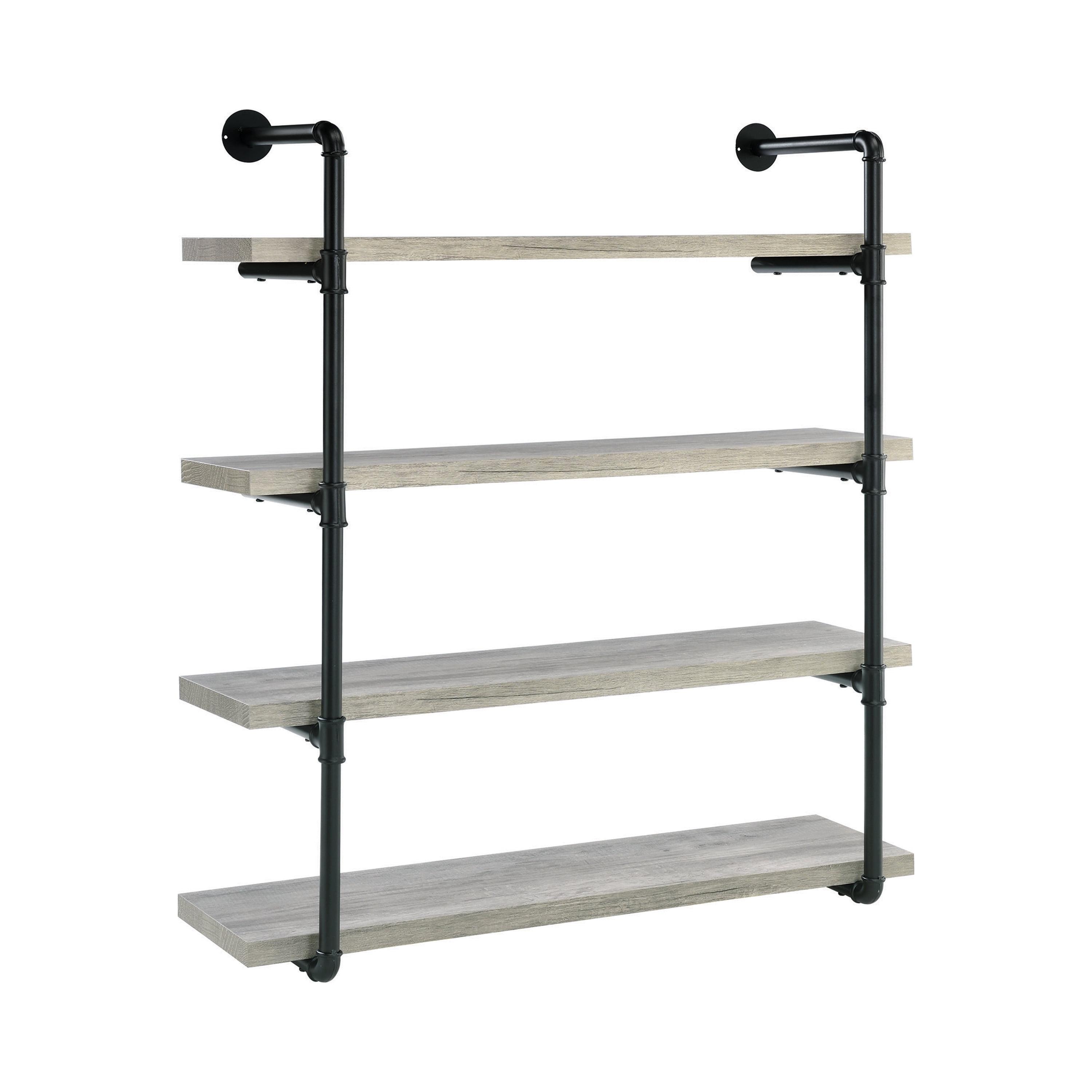 39" Elmcrest 4 Shelf Wall Bookcase with Black Frame Gray Driftwood - Coaster: Industrial Style Storage