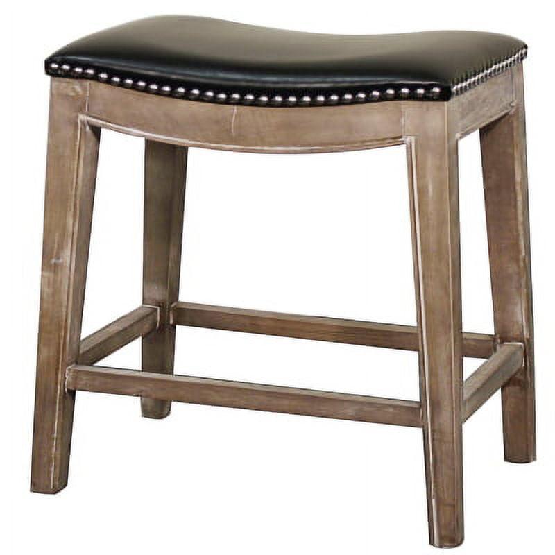 Contemporary Black Leather Saddle-style Counter Stool with Mystique Gray Legs