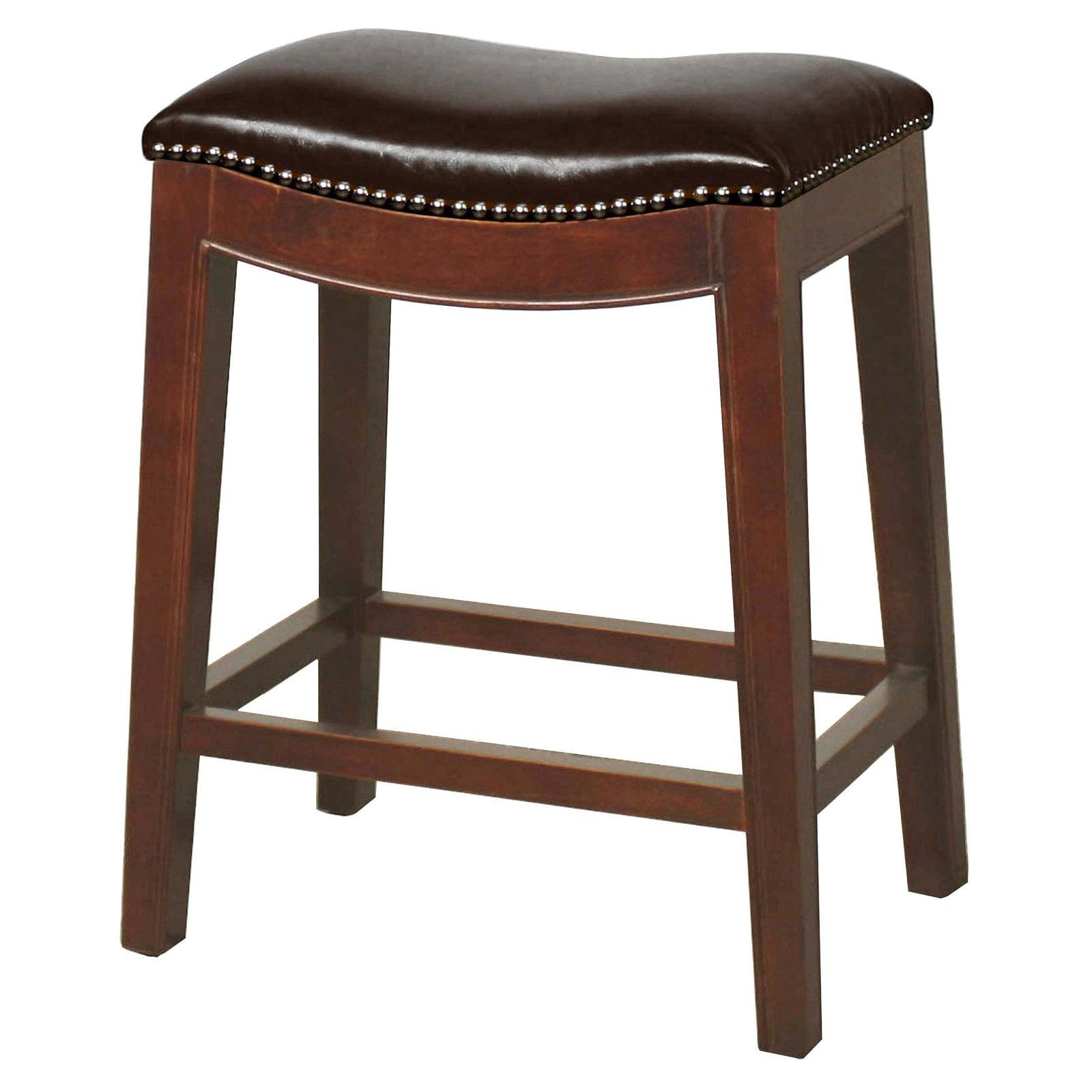 Saddle Brown Adjustable Backless Wood and Leather Counter Stool