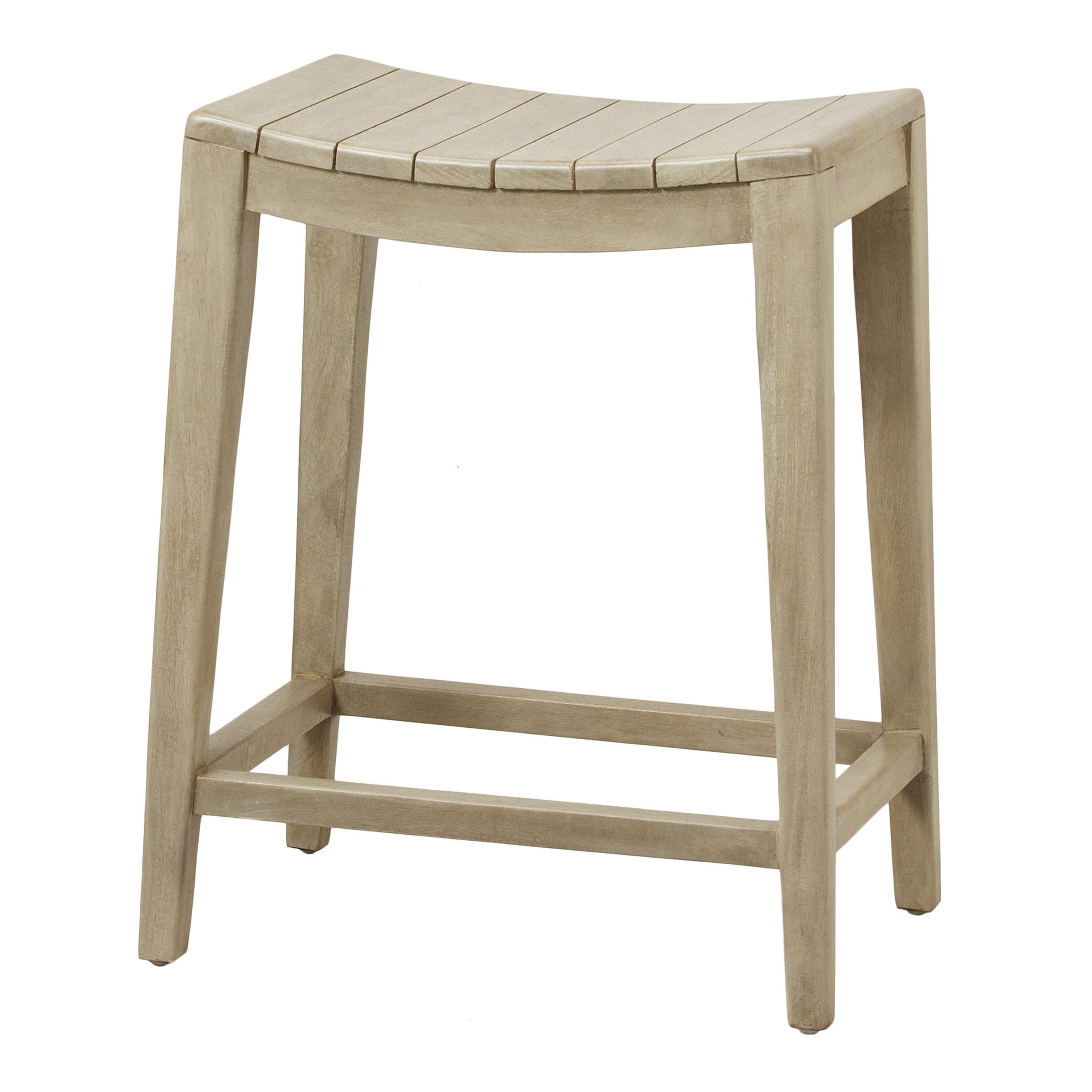 Washed Gray 25" Backless Saddle Wood Counter Stool