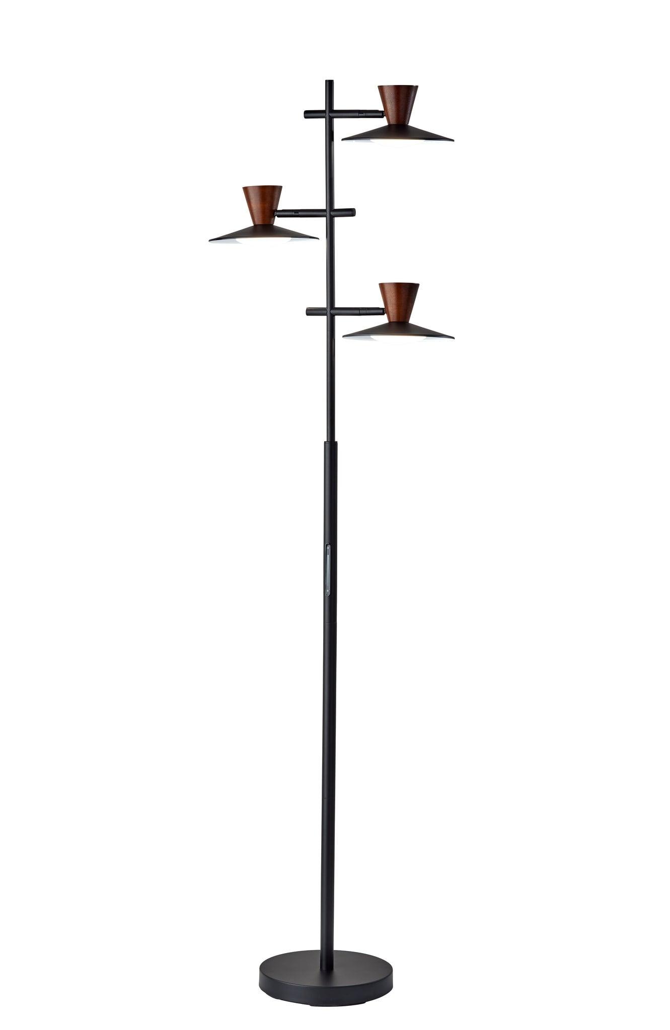 Adjustable Black and Walnut Wood LED Floor Lamp with Smart Switch