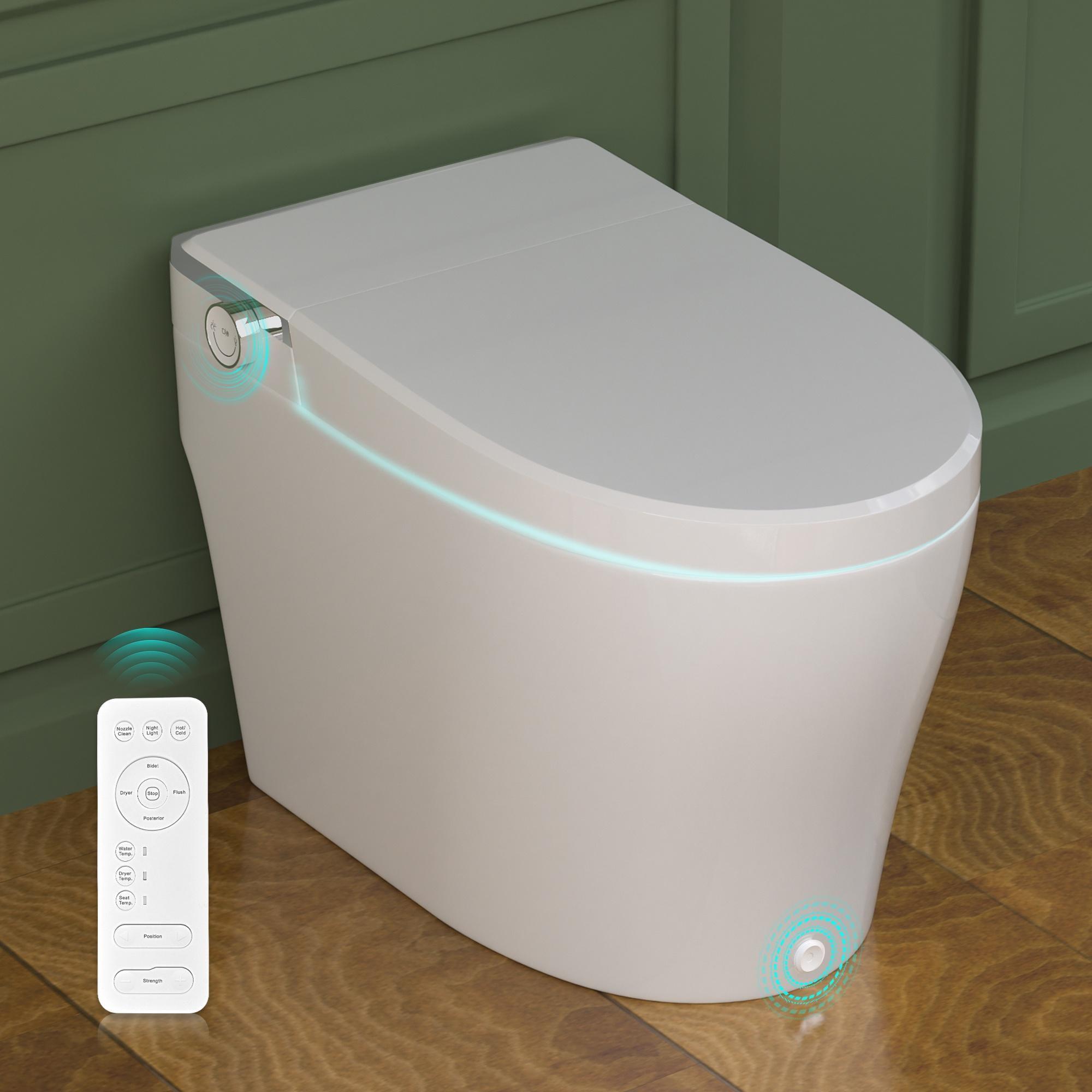 Elongated White Smart Toilet with Heated Seat and Warm Wash