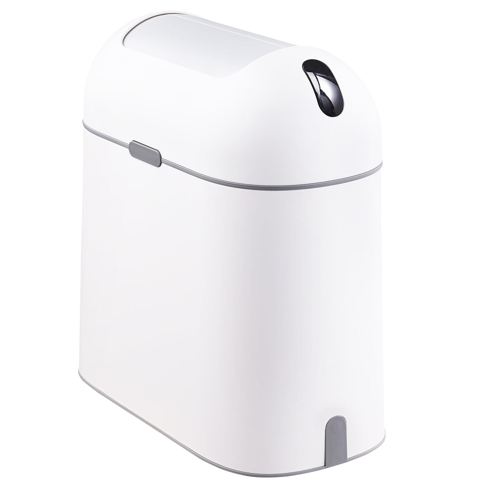 White and Gray Oval Motion-Sensor Plastic Trash Can, 2.5 Gallon