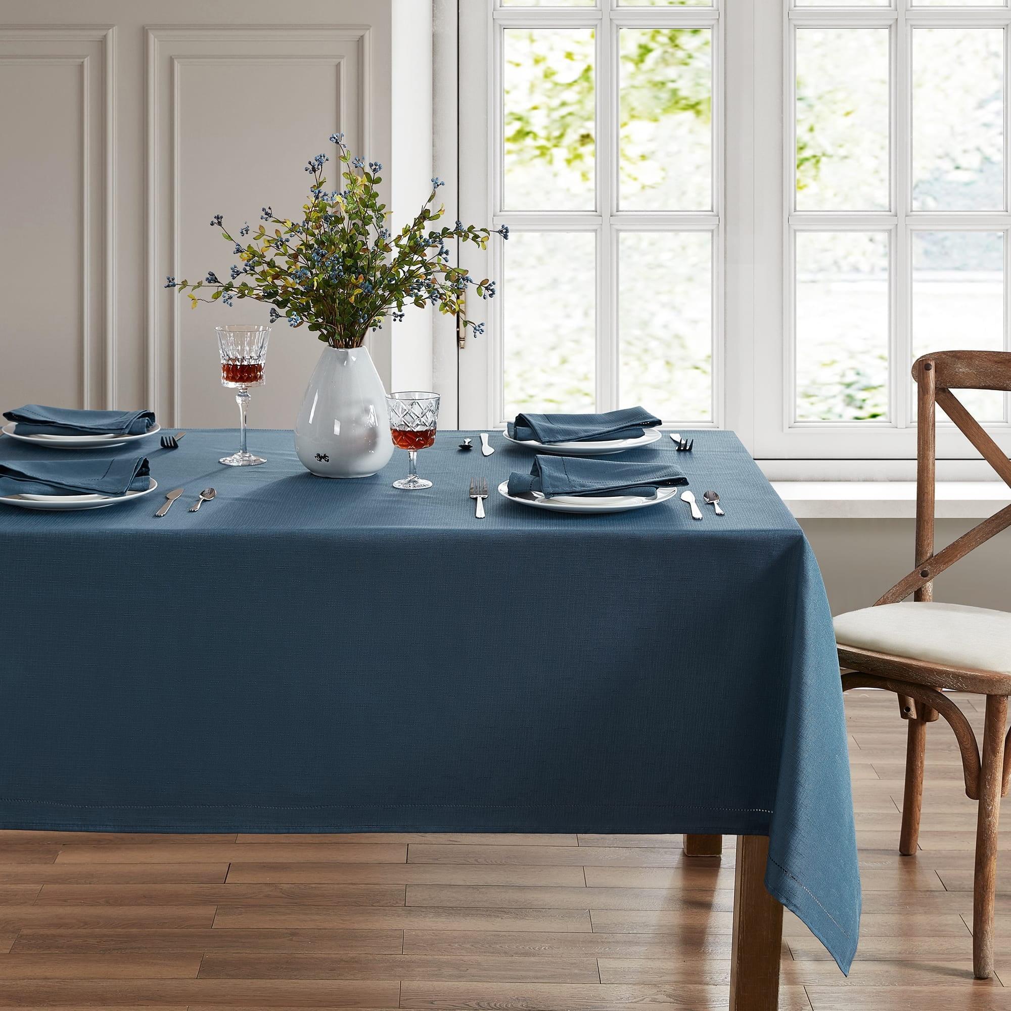 Alison Eyelet Punched Border Fabric Tablecloth - 52" x 52" Square - Copen Blue - Elrene Home Fashions