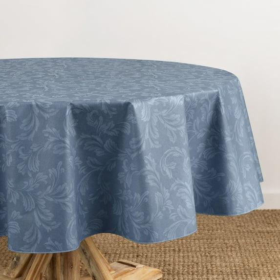 Camile Floral Scroll Damask Pattern Vinyl Indoor/Outdoor Tablecloth - Blue - 84x60 Oval - Elrene Home Fashions
