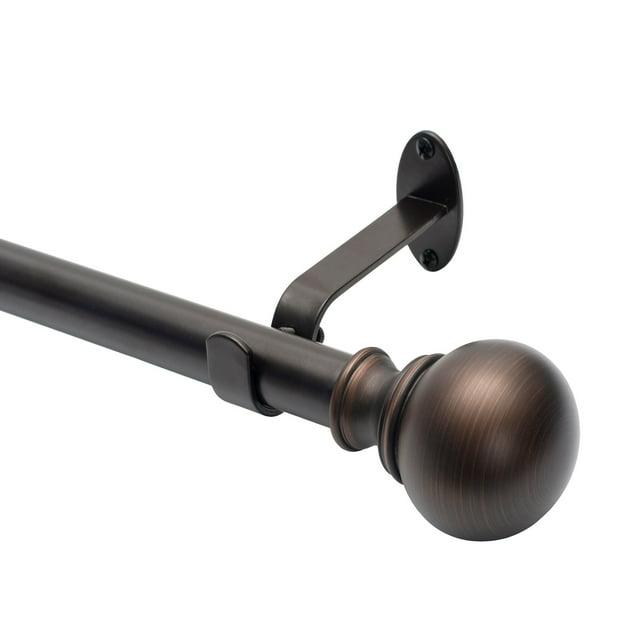 Cordelia 1" Window Drapery Single Curtain Rod with Globe Ball Finial - 28"-48" - Antique Bronze - Elrene Home Fashions