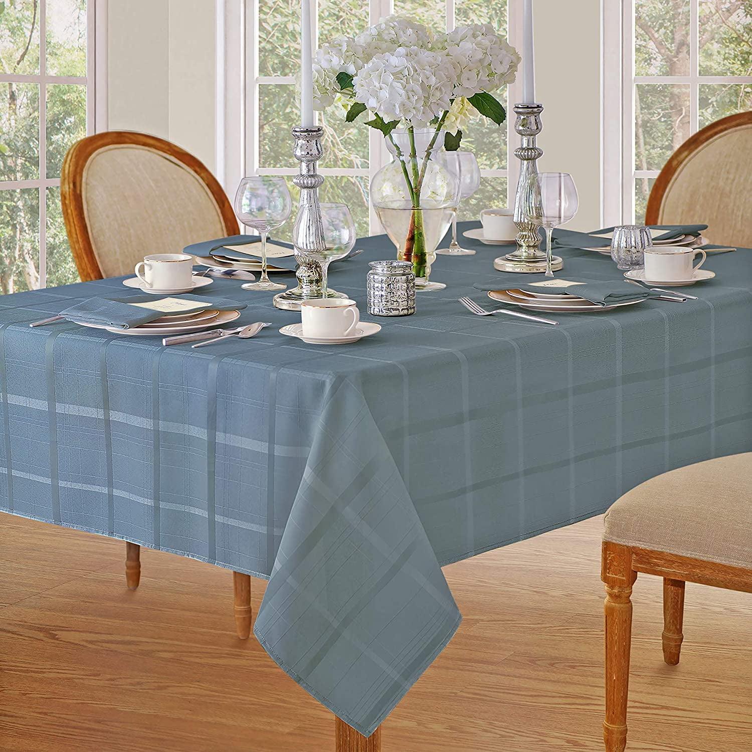 Blue Shadow Elegance Plaid 60" x 84" Polyester Tablecloth