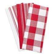 Farmhouse Living Stripe and Check Kitchen Towels, Set of 3 - 17" x 28" - Red/White - Elrene Home Fashions