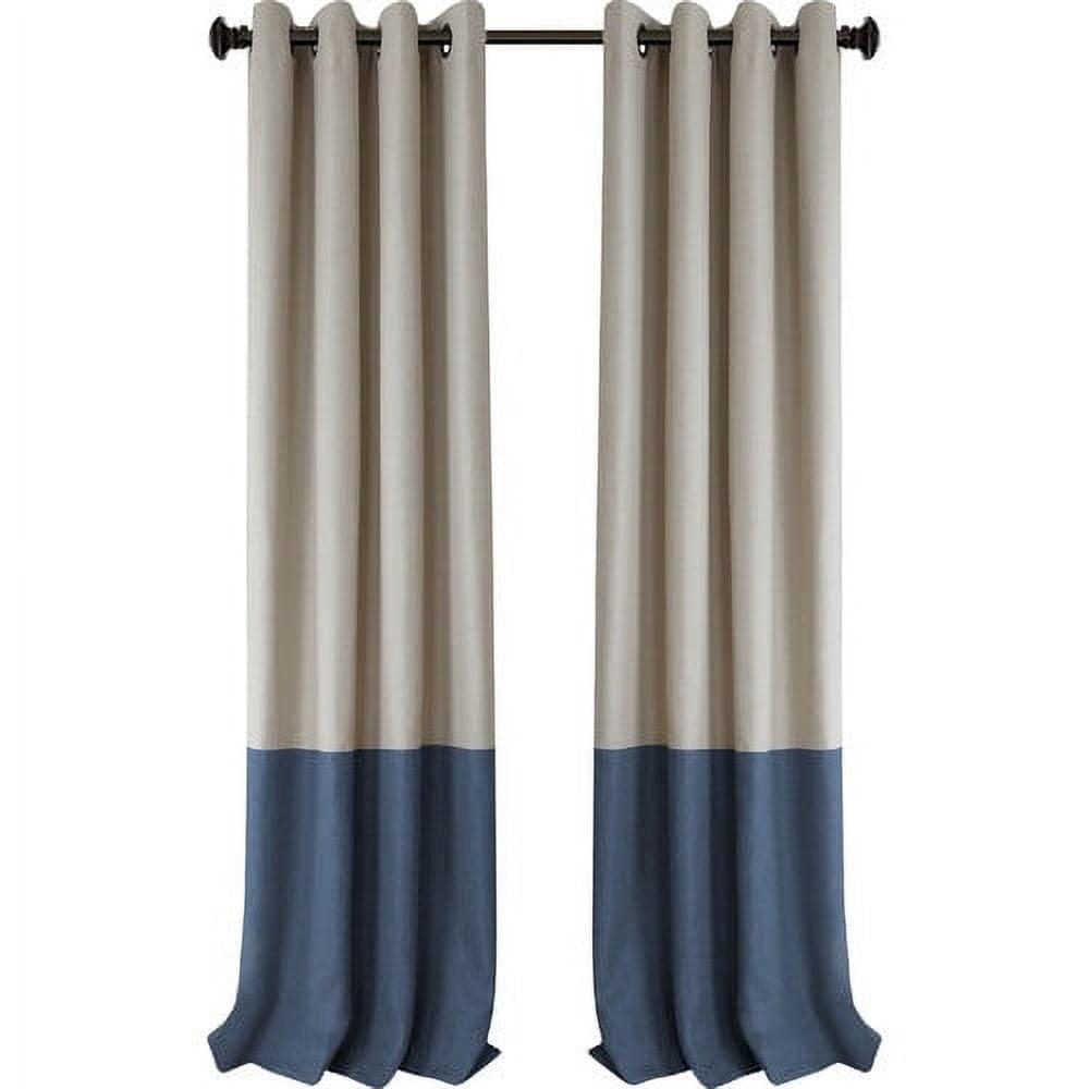 Navy and Beige Polyester Blackout Grommet Curtain Panel