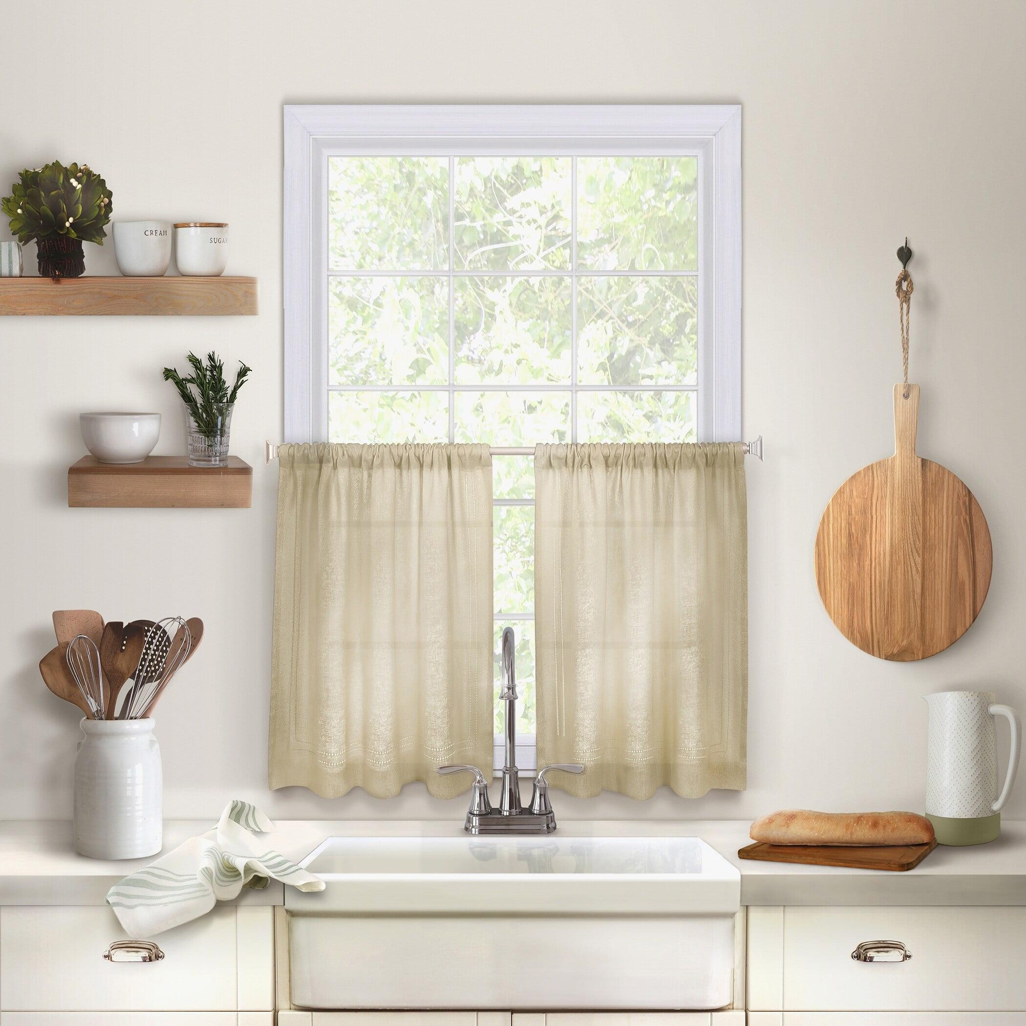 Elrene Cameron Linen Rod Pocket Kitchen Tier Window Curtain Set of 2 - Elrene Home Fashions