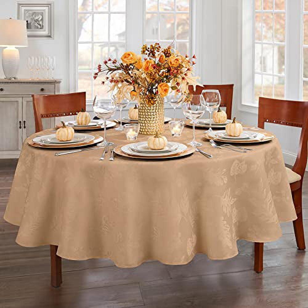 Elegant Taupe Jacquard Damask Fall Round Tablecloth