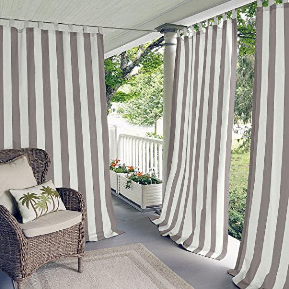 Gray and White Polyester Light-Filtering Tab Top Curtain Panel