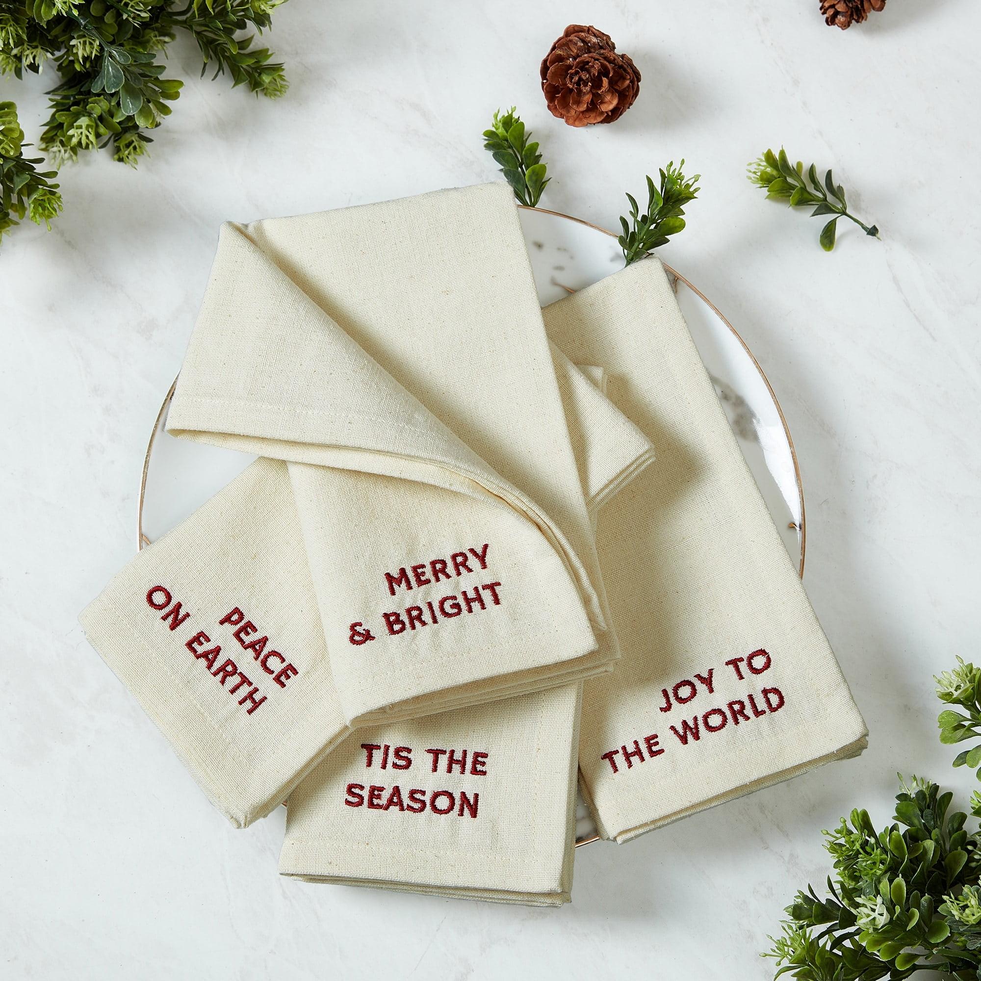 Elrene Joyful Sentiment Embroidered Napkins, Set of 4 - 17" x 17" - Elrene Home Fashions