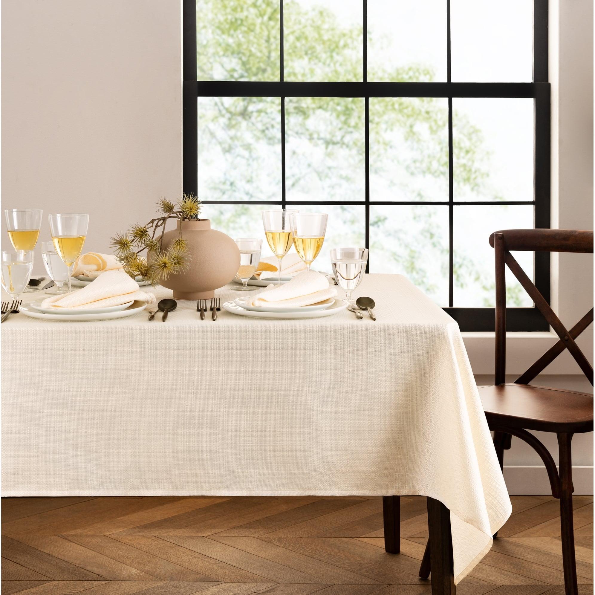 Laurel Solid Texture Water and Stain Resistant Tablecloth - 60" x 144" - Ivory - Elrene Home Fashions