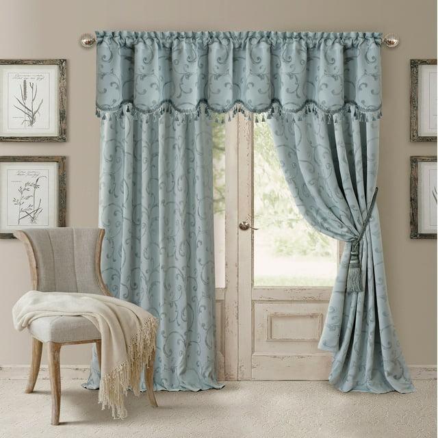 Mia Jacquard Scroll Blackout Window Curtain Panel - 52" x 84" - Blue - Elrene Home Fashions