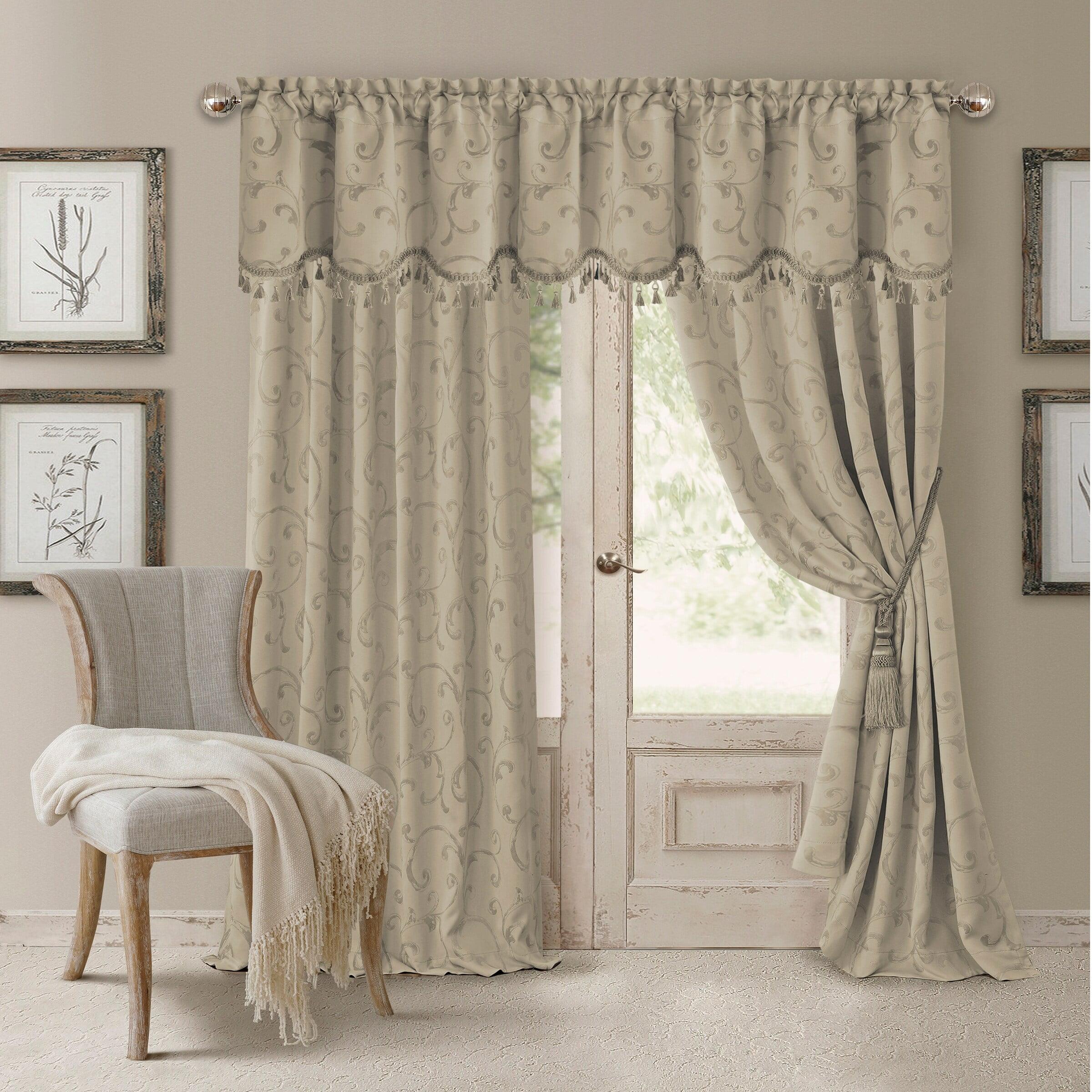 Mia Jacquard Scroll Blackout Window Curtain Panel - 52" x 95" - Natural - Elrene Home Fashions